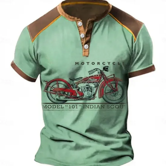 Best OUKU Henley Shirt Graphic Motorcycle Henley Clothing Apparel 3D Print Outdoor Daily Short Sleeve Button-Down Print Fashion Designer Comfortable Blue