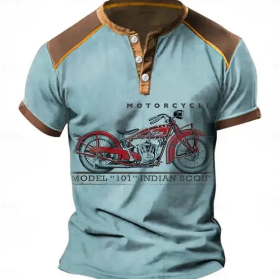 Best OUKU Henley Shirt Graphic Motorcycle Henley Clothing Apparel 3D Print Outdoor Daily Short Sleeve Button-Down Print Fashion Designer Comfortable Blue