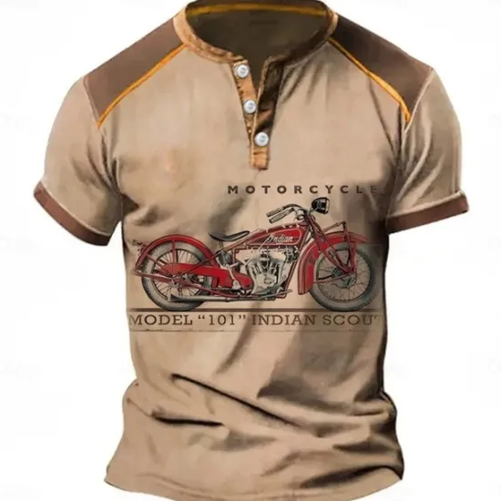 Best OUKU Henley Shirt Graphic Motorcycle Henley Clothing Apparel 3D Print Outdoor Daily Short Sleeve Button-Down Print Fashion Designer Comfortable Blue
