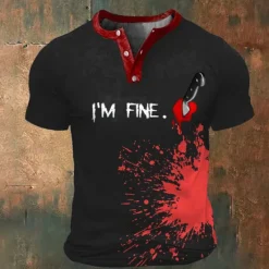 Online OUKU I'm Fine Graphic Blood stains Sports Fashion Exaggerated Men's 3D Print T shirt Tee Street Sports Outdoor Black&Red / Red&White Short Sleeve Crew Neck Shirt Summer Spring Clothing Apparel S-3XL