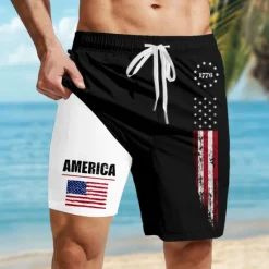 Sale OUKU Independence Day Men's American US Flag Patriotic 1776 Lined Shorts 2 in 1 Board Shorts Swim Trunks Mid Waist Holiday Side Pockets With Compression Liner Elastic Drawstring Waist Designer Clothing
