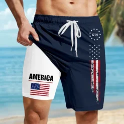 Sale OUKU Independence Day Men's American US Flag Patriotic 1776 Lined Shorts 2 in 1 Board Shorts Swim Trunks Mid Waist Holiday Side Pockets With Compression Liner Elastic Drawstring Waist Designer Clothing