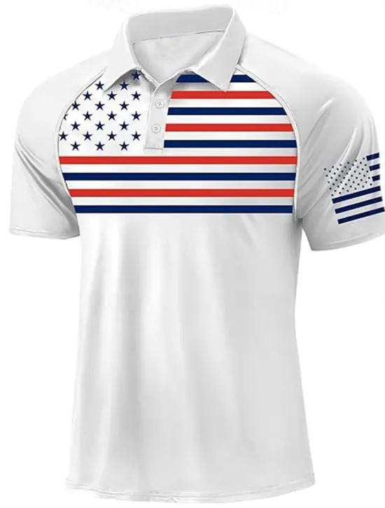 OUKU Independence Day Men's American US Flag Polo Short Sleeve Polo Shirts Polo Collar Sporty Casual Daily Casual Festival Buttons 3D Print Raglan Sleeves Summer White Navy Blue Military Green