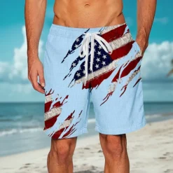New OUKU Independence Day Men's American US Flag Patriotic Fourth of July Waffle Shorts Sweat Shorts Casual Shorts Mid Waist Fashion Casual Holiday Festival Elastic Drawstring Waist Shorts with Pockets