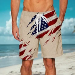 New OUKU Independence Day Men's American US Flag Patriotic Fourth of July Waffle Shorts Sweat Shorts Casual Shorts Mid Waist Fashion Casual Holiday Festival Elastic Drawstring Waist Shorts with Pockets