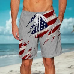 New OUKU Independence Day Men's American US Flag Patriotic Fourth of July Waffle Shorts Sweat Shorts Casual Shorts Mid Waist Fashion Casual Holiday Festival Elastic Drawstring Waist Shorts with Pockets