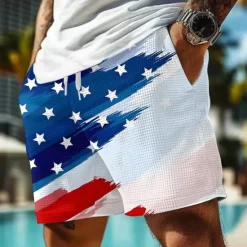 OUKU Independence Day Men's Chick US Flag Patriotic Waffle Shorts Sweat Shorts Casual Shorts Mid Waist Fashion Casual Holiday Festival Elastic Drawstring Waist Shorts with Pockets Designer Clothing Apparel