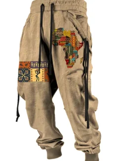 New OUKU Independence Day Mens Graphic Pants Tribal Bandana Print Vintage 3D Sweatpants Trousers Outdoor Street Casual Daily Polyester Black Red Blue Mid Waist Elasticity Vavavava Harem Brown Cotton Africa