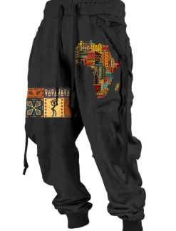 New OUKU Independence Day Mens Graphic Pants Tribal Bandana Print Vintage 3D Sweatpants Trousers Outdoor Street Casual Daily Polyester Black Red Blue Mid Waist Elasticity Vavavava Harem Brown Cotton Africa