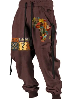 New OUKU Independence Day Mens Graphic Pants Tribal Bandana Print Vintage 3D Sweatpants Trousers Outdoor Street Casual Daily Polyester Black Red Blue Mid Waist Elasticity Vavavava Harem Brown Cotton Africa