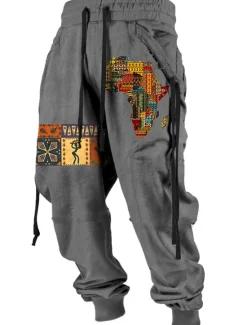 New OUKU Independence Day Mens Graphic Pants Tribal Bandana Print Vintage 3D Sweatpants Trousers Outdoor Street Casual Daily Polyester Black Red Blue Mid Waist Elasticity Vavavava Harem Brown Cotton Africa