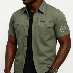 Clearance OUKU Independence Day Men's Patriotic 1776 Work Shirt Western Shirt Cargo Shirt Short Sleeve Casual Tactical Sports Outdoor Going out Summer Spring Turndown Graphic Cotton Button Up Shirts Army Green