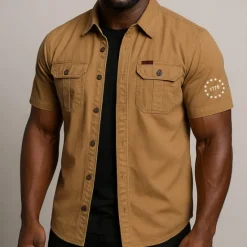 Clearance OUKU Independence Day Men's Patriotic 1776 Work Shirt Western Shirt Cargo Shirt Short Sleeve Casual Tactical Sports Outdoor Going out Summer Spring Turndown Graphic Cotton Button Up Shirts Army Green