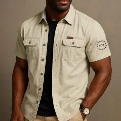 Clearance OUKU Independence Day Men's Patriotic 1776 Work Shirt Western Shirt Cargo Shirt Short Sleeve Casual Tactical Sports Outdoor Going out Summer Spring Turndown Graphic Cotton Button Up Shirts Army Green