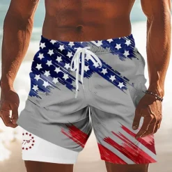 Discount OUKU Independence Day Men's US Flag Patriotic Fourth of July Lined Shorts 2 in 1 Board Shorts Swim Trunks Mid Waist Holiday Side Pockets With Compression Liner Elastic Drawstring Waist Designer Clothing