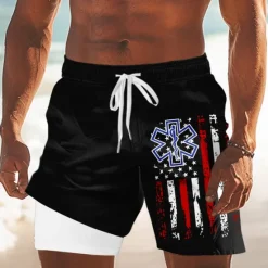 Discount OUKU Independence Day Men's US Flag Patriotic Fourth of July Lined Shorts 2 in 1 Board Shorts Swim Trunks Mid Waist Holiday Side Pockets With Compression Liner Elastic Drawstring Waist Designer Clothing