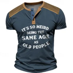 New OUKU It's So Weird Being the Same Age as Old People Street Style Men's 3D Print Henley Shirt Waffle T Shirt Sports Casual Holiday T shirt Black Navy Blue Brown Short Sleeve Henley Shirt Summer Clothing