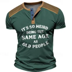 New OUKU It's So Weird Being the Same Age as Old People Street Style Men's 3D Print Henley Shirt Waffle T Shirt Sports Casual Holiday T shirt Black Navy Blue Brown Short Sleeve Henley Shirt Summer Clothing