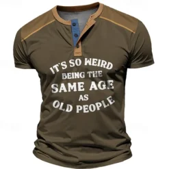 New OUKU It's So Weird Being the Same Age as Old People Street Style Men's 3D Print Henley Shirt Waffle T Shirt Sports Casual Holiday T shirt Black Navy Blue Brown Short Sleeve Henley Shirt Summer Clothing