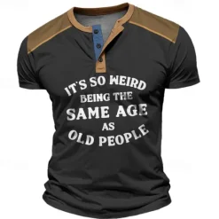 New OUKU It's So Weird Being the Same Age as Old People Street Style Men's 3D Print Henley Shirt Waffle T Shirt Sports Casual Holiday T shirt Black Navy Blue Brown Short Sleeve Henley Shirt Summer Clothing