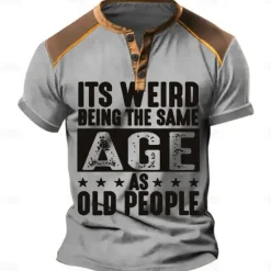 Sale OUKU It's Weird Being The Same Age Men's Fashion Casual Street Style 3D Print T shirt Tee Henley Shirt Street Sports Outdoor Casual T shirt Blue Green Khaki Short Sleeve Henley Shirt Spring & Summer