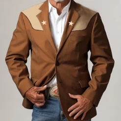 Outlet OUKU kentucky derby Men's Star Long Sleeve Turndown Vintage Casual Daily Buttons 3D Print Multi Pocket Brown