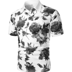 New OUKU Kentucky Derby Men's Floral Button Up Shirt Hawaiian Polo Shirts Golf Shirt Short Sleeve Polo Shirts Collared Shirts Casual Beach Wear Vacation Wear Tropical Wear Party Outfits Buttons 3D Print White