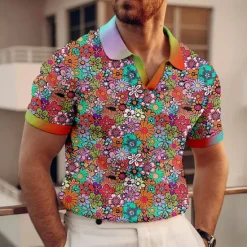 Outlet OUKU Kentucky Derby Men's Floral Hawaiian Polo Shirts Golf Shirt Short Sleeve Polo Shirts V Neck Casual Beach Wear Vacation Wear Tropical Wear Party Outfits 3D Print Blue-Green Yellow Red
