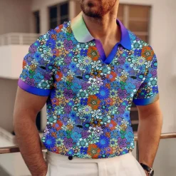 Outlet OUKU Kentucky Derby Men's Floral Hawaiian Polo Shirts Golf Shirt Short Sleeve Polo Shirts V Neck Casual Beach Wear Vacation Wear Tropical Wear Party Outfits 3D Print Blue-Green Yellow Red
