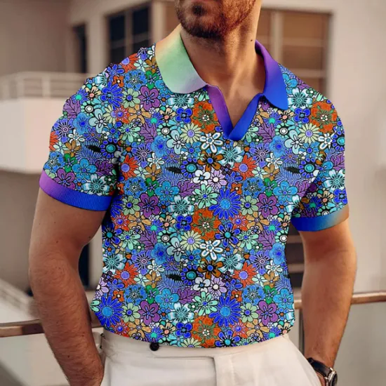 Outlet OUKU Kentucky Derby Men's Floral Hawaiian Polo Shirts Golf Shirt Short Sleeve Polo Shirts V Neck Casual Beach Wear Vacation Wear Tropical Wear Party Outfits 3D Print Blue-Green Yellow Red