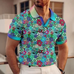 Outlet OUKU Kentucky Derby Men's Floral Hawaiian Polo Shirts Golf Shirt Short Sleeve Polo Shirts V Neck Casual Beach Wear Vacation Wear Tropical Wear Party Outfits 3D Print Blue-Green Yellow Red