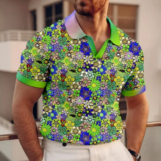 Outlet OUKU Kentucky Derby Men's Floral Hawaiian Polo Shirts Golf Shirt Short Sleeve Polo Shirts V Neck Casual Beach Wear Vacation Wear Tropical Wear Party Outfits 3D Print Blue-Green Yellow Red