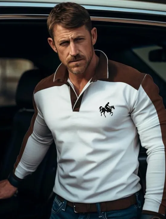 Sale OUKU Kentucky Derby Men's Golf Shirt Long Sleeve Polo Shirts Collared Shirts Business Casual WorkWear Formal Wear Festival Wear Buttons 3D Print Fall & Winter White Blue Green
