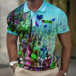 Outlet OUKU Kentucky Derby Men's Graphic Prints Waffle Polo Shirts Polo Shirts Lapel Polo Short Sleeve Polo Shirts Turndown Fashion Designer Casual Outdoor Street Casual Daily Print Summer Spring Blue-Green Blue