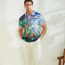 Outlet OUKU Kentucky Derby Men's Graphic Prints Waffle Polo Shirts Polo Shirts Lapel Polo Short Sleeve Polo Shirts Turndown Fashion Designer Casual Outdoor Street Casual Daily Print Summer Spring Blue-Green Blue