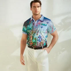 Outlet OUKU Kentucky Derby Men's Graphic Prints Waffle Polo Shirts Polo Shirts Lapel Polo Short Sleeve Polo Shirts Turndown Fashion Designer Casual Outdoor Street Casual Daily Print Summer Spring Blue-Green Blue