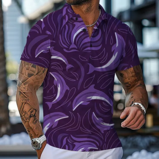 Online OUKU Kentucky Derby Men's Hawaiian Polo Shirts Golf Shirt Short Sleeve Polo Shirts Collared Shirts Beach Wear Vacation Wear Tropical Wear Party Outfits Buttons 3D Print Spring & Summer Purple Dark Blue