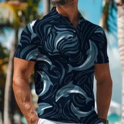 Online OUKU Kentucky Derby Men's Hawaiian Polo Shirts Golf Shirt Short Sleeve Polo Shirts Collared Shirts Beach Wear Vacation Wear Tropical Wear Party Outfits Buttons 3D Print Spring & Summer Purple Dark Blue