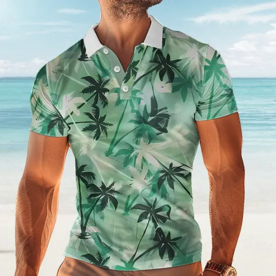 Hot OUKU Kentucky Derby Men's Hawaiian Polo Shirts Golf Shirt Short Sleeve Polo Shirts Collared Shirts Beach Wear Vacation Wear Tropical Wear Party Outfits Buttons 3D Print Spring & Summer Green