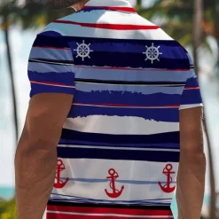 OUKU Kentucky Derby Men's Nautical Hawaiian Polo Shirts Golf Shirt Short Sleeve Polo Shirts Collared Shirts Beach Wear Vacation Wear Tropical Wear Party Outfits Buttons 3D Print Spring & Summer White Blue