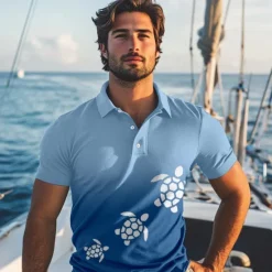 Best OUKU Kentucky Derby Men's Ombre Turtle Polo Short Sleeve Polo Shirts Collared Shirts Casual Resort Vacation Wear 3D Print Summer Spring Fall White Blue Dark Blue
