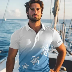Best OUKU Kentucky Derby Men's Ombre Turtle Polo Short Sleeve Polo Shirts Collared Shirts Casual Resort Vacation Wear 3D Print Summer Spring Fall White Blue Dark Blue