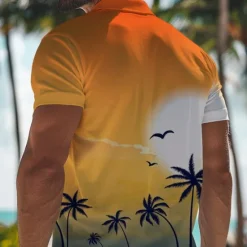 Discount OUKU Kentucky Derby Men's Palm Tree Hawaiian Polo Shirts Golf Shirt Short Sleeve Polo Shirts Collared Shirts Beach Wear Vacation Wear Tropical Wear Party Outfits Buttons 3D Print Spring & Summer Yellow