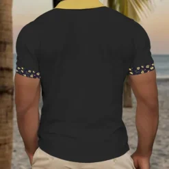 OUKU Kentucky Derby Men's Plaid Palm Tree Golf Shirt Short Sleeve Polo Shirts Collared Shirts Casual Beach Wear Vacation Wear Tropical Wear Party Outfits Buttons 3D Print Summer Black White Navy Blue