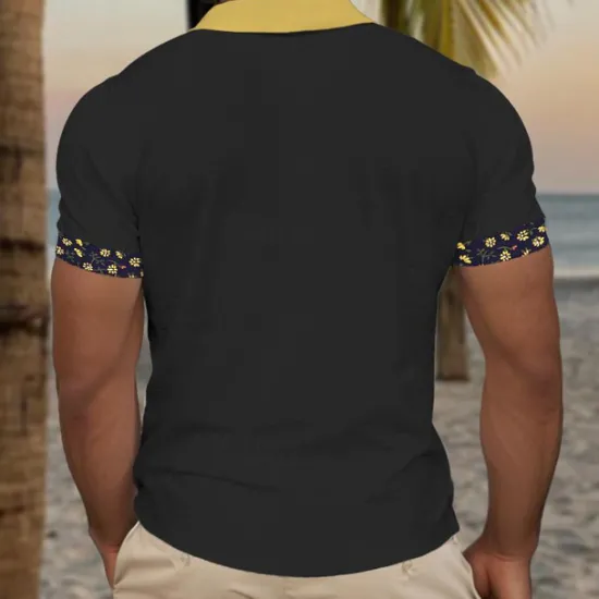 OUKU Kentucky Derby Men's Plaid Palm Tree Golf Shirt Short Sleeve Polo Shirts Collared Shirts Casual Beach Wear Vacation Wear Tropical Wear Party Outfits Buttons 3D Print Summer Black White Navy Blue