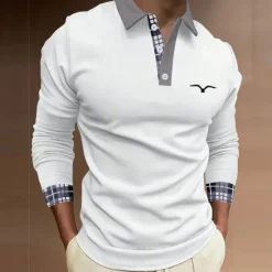 New OUKU Kentucky Derby Men's Plaid Polo Shirts Golf Shirt Long Sleeve Polo Shirts Collared Shirts Business Casual WorkWear Formal Wear Festival Wear Buttons 3D Print Fall & Winter White Blue Brown