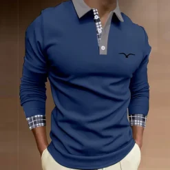 New OUKU Kentucky Derby Men's Plaid Polo Shirts Golf Shirt Long Sleeve Polo Shirts Collared Shirts Business Casual WorkWear Formal Wear Festival Wear Buttons 3D Print Fall & Winter White Blue Brown