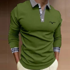 New OUKU Kentucky Derby Men's Plaid Polo Shirts Golf Shirt Long Sleeve Polo Shirts Collared Shirts Business Casual WorkWear Formal Wear Festival Wear Buttons 3D Print Fall & Winter White Blue Brown