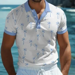 Sale OUKU Kentucky Derby Men's Tropical Flowers Plant Polo Short Sleeve Polo Shirts Collared Shirts Casual School Outdoor Daily Wear Home Wear 3D Print Summer Light Pink Black Blue