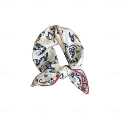 Sale OUKU Male 100% Silk Square Scarf Outdoor Vacation Office White Red Scarf Floral